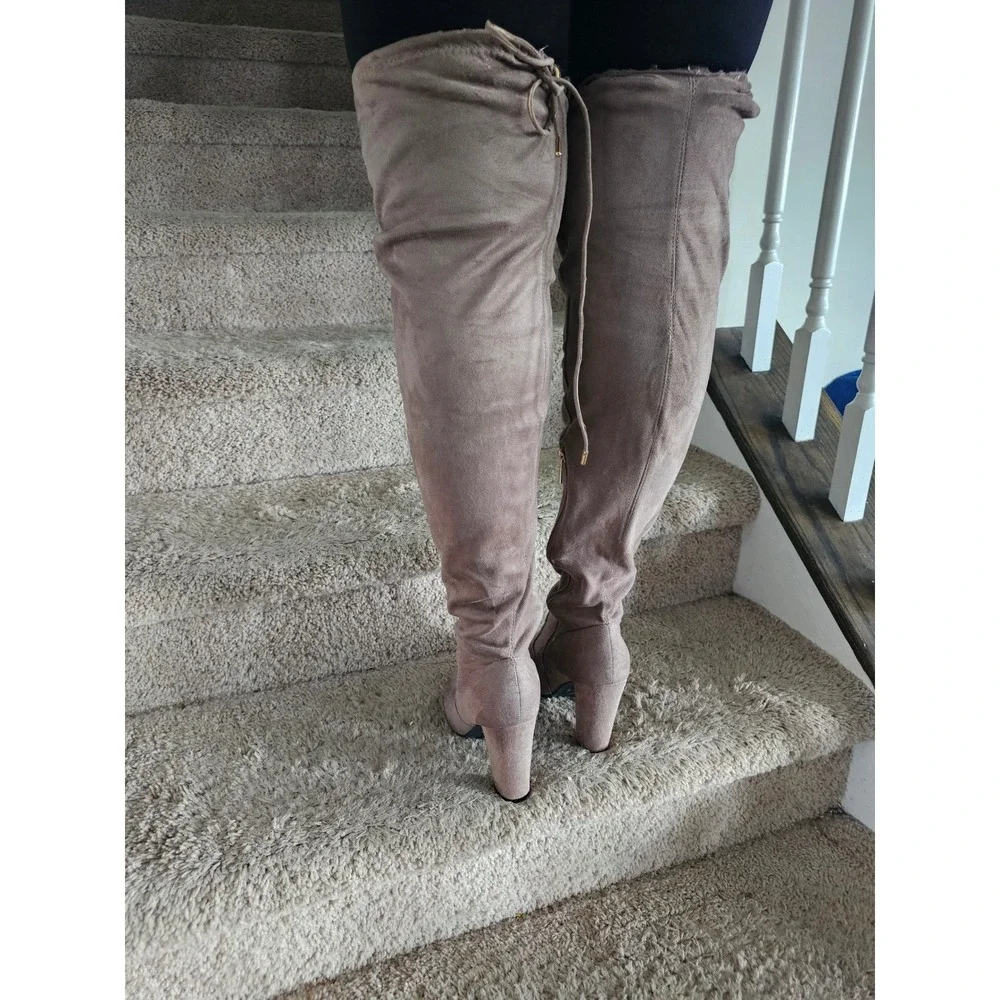Taupe Over the Knee Boots Womens Sz 9 Thigh High Heeled Boots Nude Autumn Winter